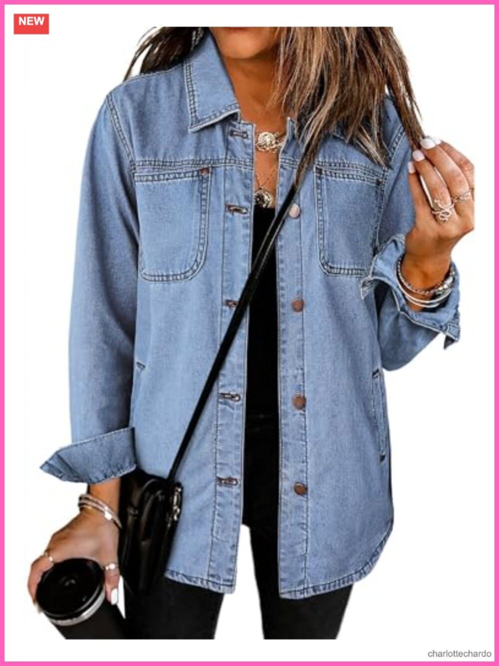Womens Denim Jacket Button Down Long Sleeve Relaxed Fit Jean Shacket with